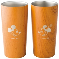 木目調ステンレス真空タンブラーセット440ml(ミッキー＆ミニー)